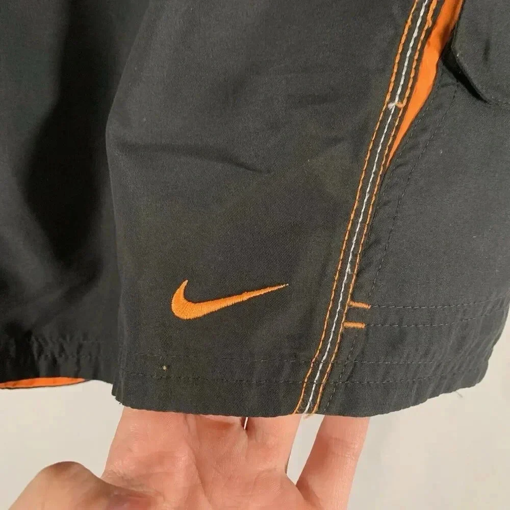 Nike Swim Trunks Men's Medium Grey Orange Lined Drawstring Pockets